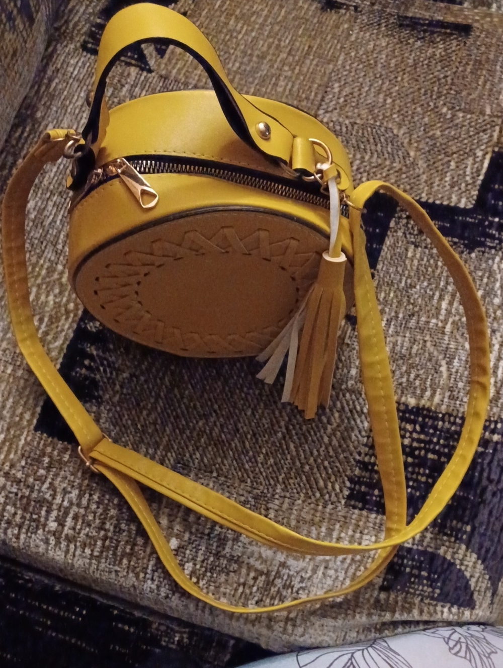 4/$60 Yellow Round Crossbody Bag with Tassel - Picture 3 of 6